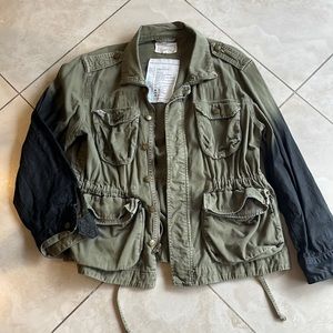 Current Elliot drawstring waist military green jacket, ombré sleeve denim jacket